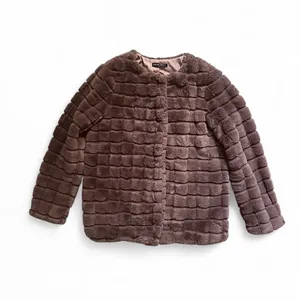 Chocolate Brown Faux Fur Grid Coat – Soft Plush Jacket, Size XS, Elegant & Cozy thumbnail 5