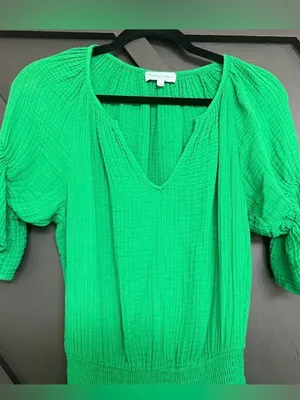 NWT Michael‎ Stars Katelyn Cotton Gauze Smocked Waist Peasant Dress Green Medium thumbnail 4