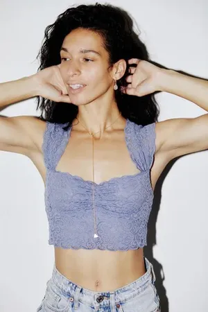 Free People Dark Periwinkle Lace Scallop Edge Top thumbnail 1