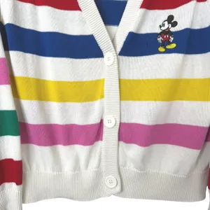 Disney Cardigan Women L White Striped Knit Mickey‎ Mouse Disney 100 Anniversary thumbnail 5