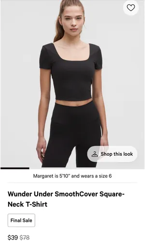 Lululemon Wunder Under Smooth Cover Square Neck T-Shirt - Black Size 2 thumbnail 3