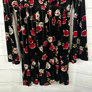 Lovesick Women L 0 Black Velvet Floral Plunge Dress Bell Sleeve Gothic Festival thumbnail 7