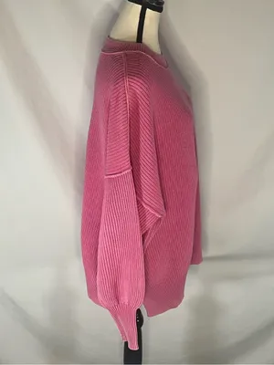 Aerie Love This Moment Pink Ribbed Sweater Shaker Stitch Side Slit Small thumbnail 5