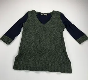 Pilcro and the Letterpress Dually Clad Wool Cable Knit Sweater Green/Navy Size L thumbnail 5