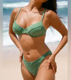 Berlook Dark Green Jacquard Underwire Bikini Set Size M thumbnail 1