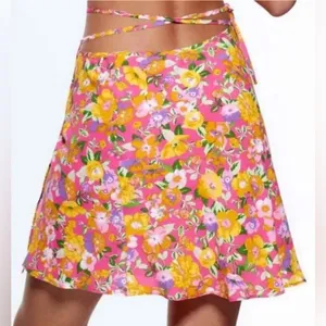 Zara Women’s Spring Pink Orange‎ Purple Floral Wrap Side Tie Skirt Size Small thumbnail 8