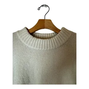 JOA Sweater Women Small Ivory‎ Navy Blue Trim Knit Hi Low Tie Sleeve Sweater thumbnail 4
