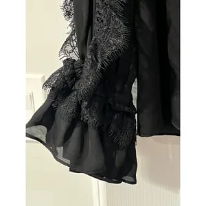 NEW‎ ALEXIS Black Lace Ruffle Long Sleeve Button Down Blouse Top XS thumbnail 4