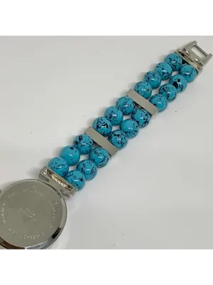 turquoise beaded bracelet silver tone women watch mop dial 19mm oval 7” running thumbnail 7