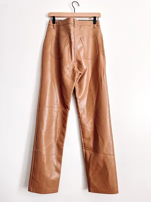 Aritzia Wilfred Melina Vegan Leather Pants Cognac Brown Size 10 thumbnail 3