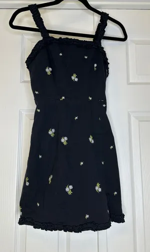 Urban Outfitters Cottagecore Floral Dress XS Navy Blue Ruffle Spring thumbnail 1