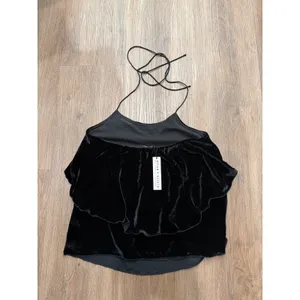 Alice + Olivia Black‎ Silk Blend Velvet Ruffle Halter Top CC710B12025 Small NWT thumbnail 2
