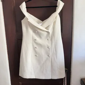 MESHKI | Cream Noelle Off-Shoulder Ivory Double-Breasted Mini Blazer Dress | XL thumbnail 2