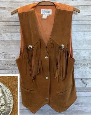 Vintage Cedars Womens M Vest Suede Fringe Leather Brown Western Cowboy Cowgirl thumbnail 1