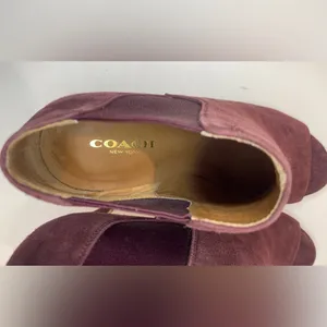 Coach Adrianna Suede Burgundy Peep Toe Heels Ankle‎ Boots Size 5 thumbnail 9
