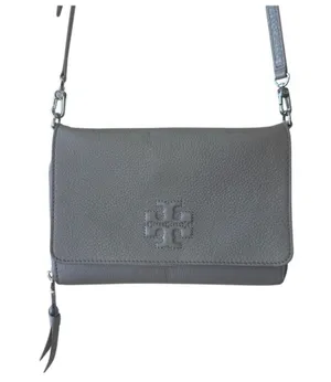 Tory Burch McGraw‎ WOC Crossbody Gray Heron Pebbled Leather Wallet thumbnail 1