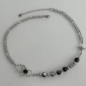 Titanium Steel Spider Crystal Beads Necklace for Men Women,Personality Punk Hip Hop Necklace thumbnail 1