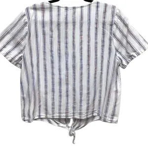 Madewell White and Gray Crop Tie-Front Button Down Shirt thumbnail 3