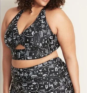 Old Navy Tie-Front Plus-Size Long-Line Halter Swim Top Scenic Size 3X thumbnail 1