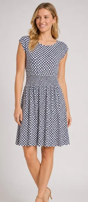 Tory Burch Justina Scallop Print Blouson Dress Large thumbnail 1