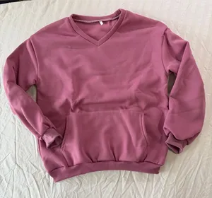 Women's NEW Mauve V-neck Sweatshirt with Kangaroo Pocket Size M #260368 thumbnail 1