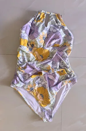 Cupshe Pastel Floral One-Piece Swimsuit in Lavender and Orange thumbnail 1