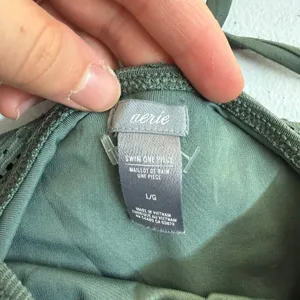 Aerie‎ olive green eyelet deep v-neck strappy one piece swimsuit bathing suit L thumbnail 3