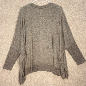 JODIFL sweater oversized heathered tan crew‎ neck sweater side slit ribbed M L thumbnail 1