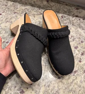 Jcrew Black Block Heel Clogs Mule Suede Wood Shoes Sandals Chunky thumbnail 1