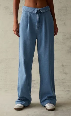 BNWT PacSun Light Blue Fold Over Jeans thumbnail 1