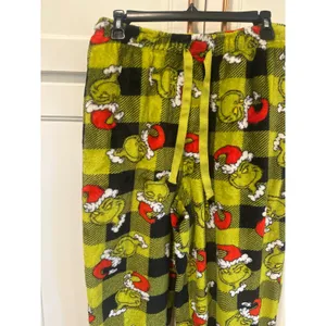 Dr Seuss The Grinch Christmas Pajama Pants Green Plaid Fleece M holiday cozy thumbnail 2