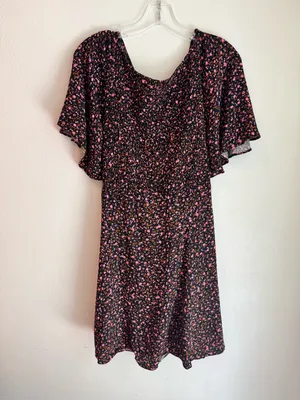 Free People Florence Black Pink FloralPrint Short Sleeve Mini Dress thumbnail 4