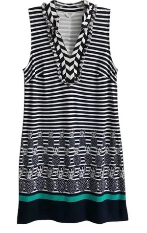 Crown & Ivy Navy Blue White Stripe Cayo Coco‎ Pineapple Sleeveless Dress S thumbnail 1