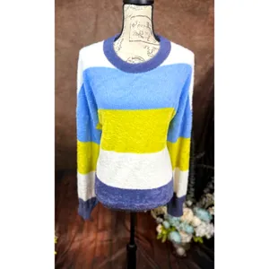 Oversized Bright Fluffy Soft Knit Collar Cuffs Aerie Flurry Crew Sweater L thumbnail 4