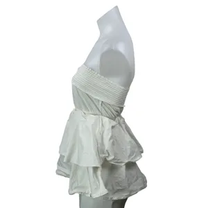 Aritzia Babaton White Strapless Bandeau Tiered Ruffle Peplum Blouse Top Size XXS thumbnail 2
