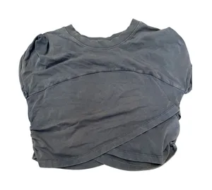 FP Movement Free People Charcoal Gray Crossover Hem Cropped Tee Shirt Large thumbnail 1