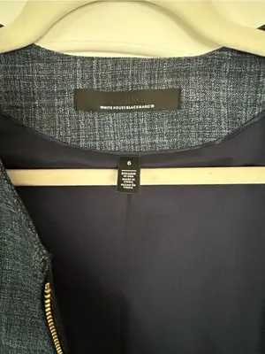 White House Black Market Peplum Pleated Hem Jacket Blue Crosshatch thumbnail 7