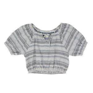 Madewell Jacquard Keyhole Short Sleeve Crop Top Black‎ Striped Size XS thumbnail 4