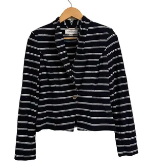 Calvin Klein Navy and White Striped Knit Blazer Size 4 thumbnail 1