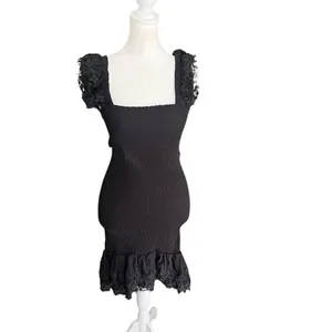 NWT Peixoto Belle Black Smocked Lace Mini Dress Anthropologie M thumbnail 2