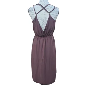 L*Space Tori Strappy Midi Dress in Cocoa‎ Brown Rayon V-Neck Slit Large thumbnail 4
