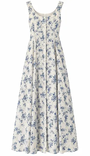 Blu Pepper Blue White Floral Button Front Maxi Dress Tie Back Size M thumbnail 1