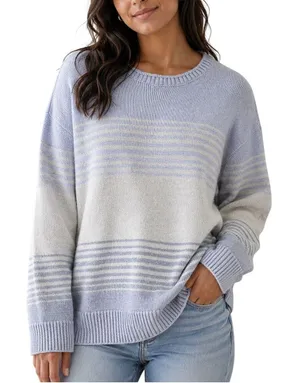 Ella Moss Blue Striped Sweater L Coastal Grandma Nautical Preppy thumbnail 1