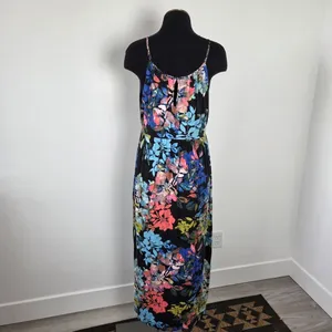 Lucy & Laurel Floral Maxi Dress Watercolor Sleeveless Vacation Braided XL thumbnail 5