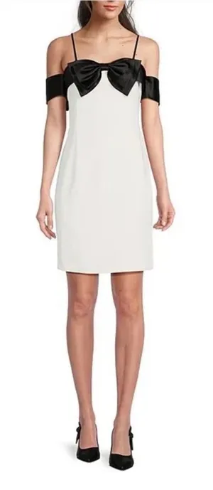 Alex Marie Cleo Dress Womens 10 White Black Bow Sheath Mini Bridal Wedding party thumbnail 1