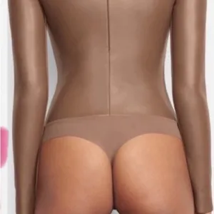 NWT SKIMS Faux Leather Long Sleeve bodysuit in Sienna‎ Sz 3X SOLD OUT! thumbnail 3