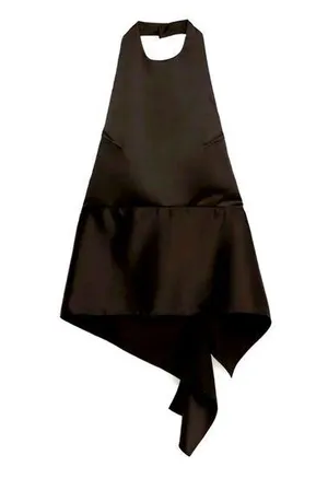ZARA Satin Effect Open Back Top Asym Hem Dressy Black Halter Sz. S preowned thumbnail 1