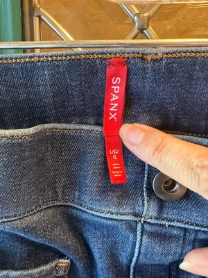 Spanx Authentic 360 Easy Flare Jeans High Rise Front Patch Pocket Blue Large thumbnail 6
