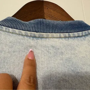 Fate Denim Bomber Jacket Womens L Light Wash Oversized Distressed Casual thumbnail 8