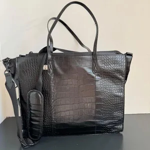 BEIS Large Work Tote Black Crocodile 14.5” x 11” Vegan Leather Zip Closure thumbnail 1